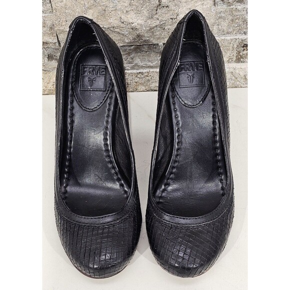 Frye Carson Pumps Womens Leather Chunky Block Heel Black Y2K 90s Size 5.5M Retro - Picture 3 of 11